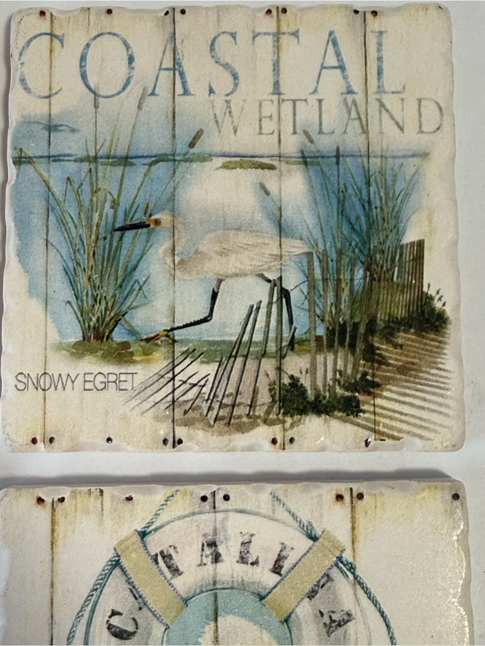Set of 4 Coastal Shorebird Tumbled Stone Coasters Cork Backed Beach House